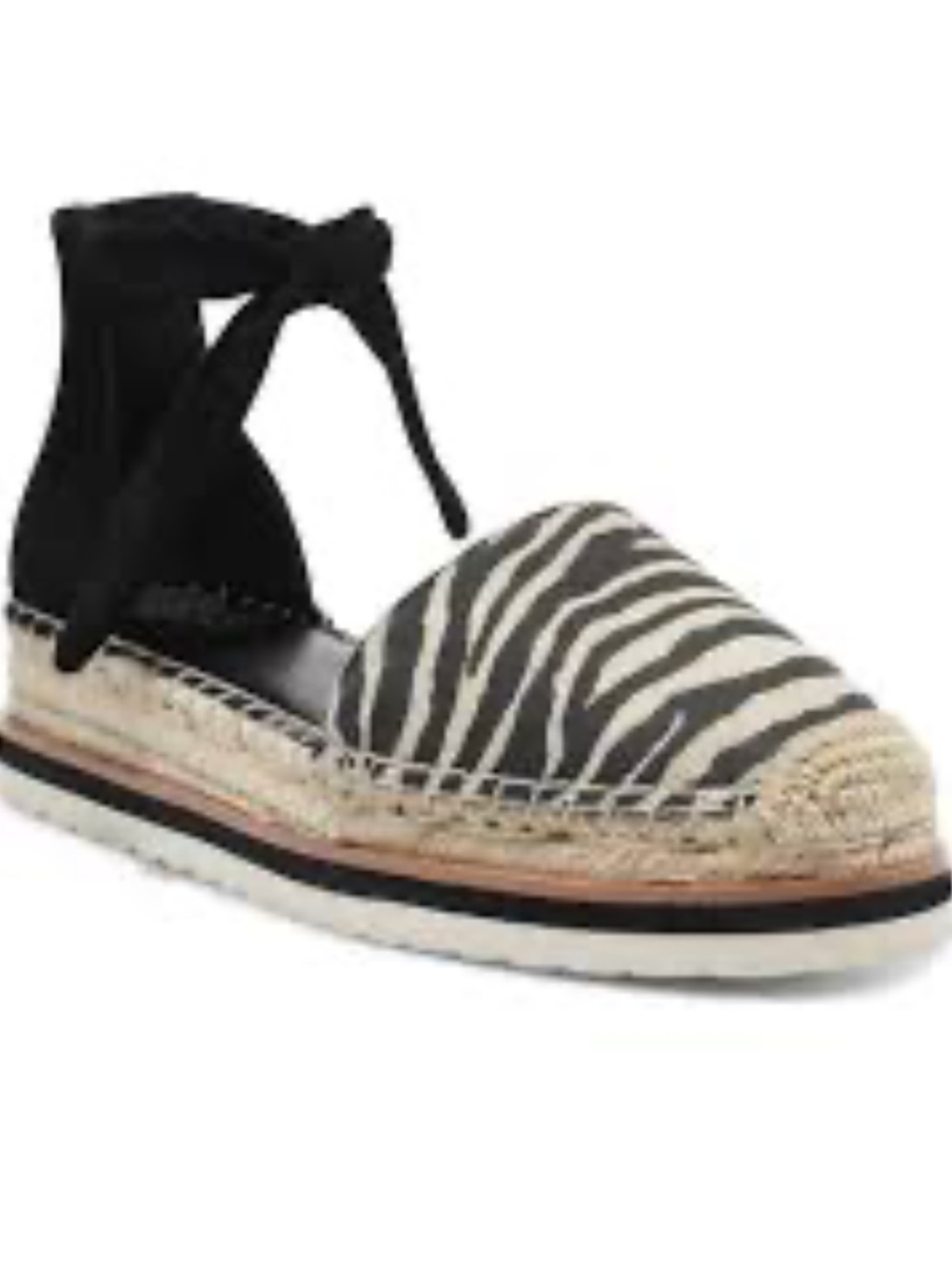 NEW Vince Camuto binadee Zebra Print Espadrille with Black Ankle Tie size 7.5